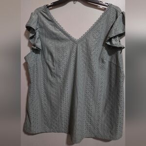 BloomChic Lace Trim V-Neck Blouse - Olive Green